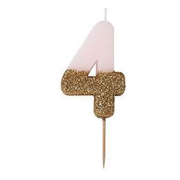 Bildspel - Tårtljus Siffra Ljusrosa/Guldglitter