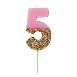 Bildspel - Tårtljus Siffra Ljusrosa/Guldglitter