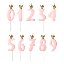 Tårtljus Siffra med Krona Rosa