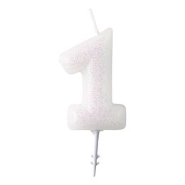 Bildspel - Tårtljus Vit Siffra Rosa Glitter