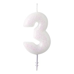Bildspel - Tårtljus Vit Siffra Rosa Glitter