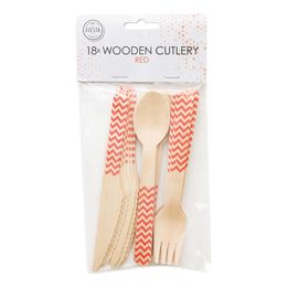 Träbestick Rött Mönster