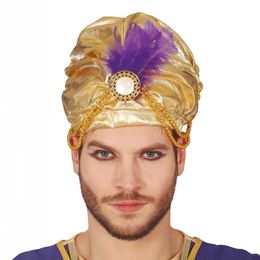 Turban Guld med Fjäder
