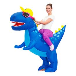 Bildspel - Uppblåsbar Ridande Dinosaurie Blå Maskeraddräkt