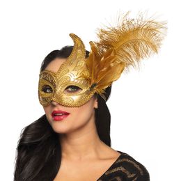 Venetiansk Ögonmask Guld med Fjädrar