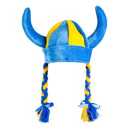 Vikinghjelm Blå/Gul med Fletter