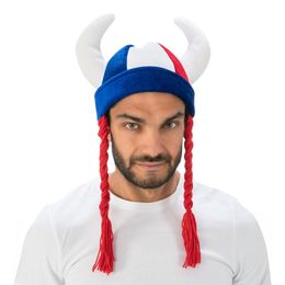 Vikingahjälm Blå/Röd/Vit med Flätor