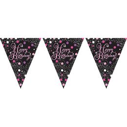Lippuviirinauha Happy Birthday Musta/Vaaleanpunainen Kimalle