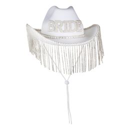 Lysbildefremvisning - Hvid Cowboyhat med Rhinsten Bride