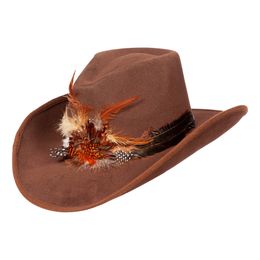Western Cowboyhatt Brun med Fjær