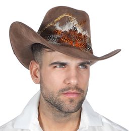 Lysbildefremvisning - Western Cowboyhatt Brun med Fjær