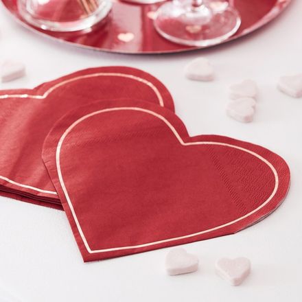 Hjärtformade Servetter Röd 20-pack