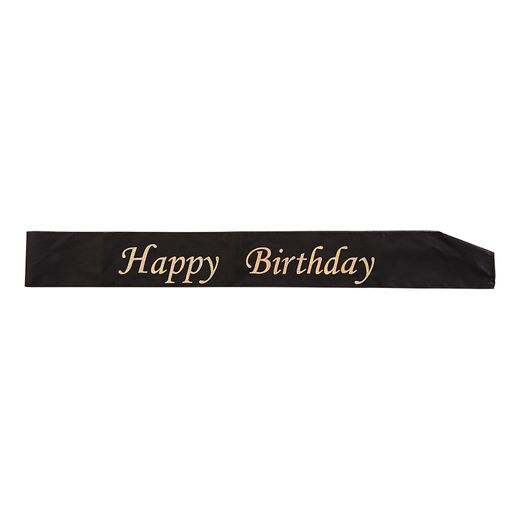 Ordensband Happy Birthday Svart med silver text