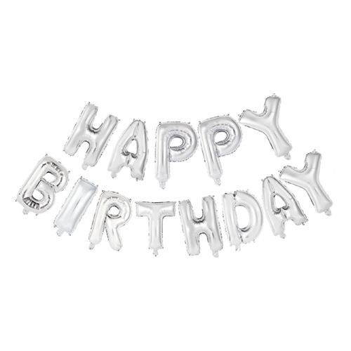 Happy Birthday balloon garland silver