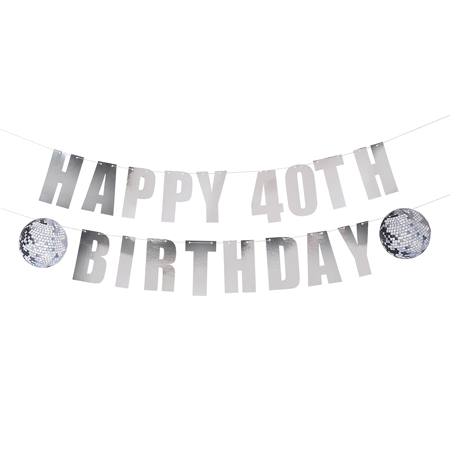 Girlang Happy Birthday Silver Disco Personlig